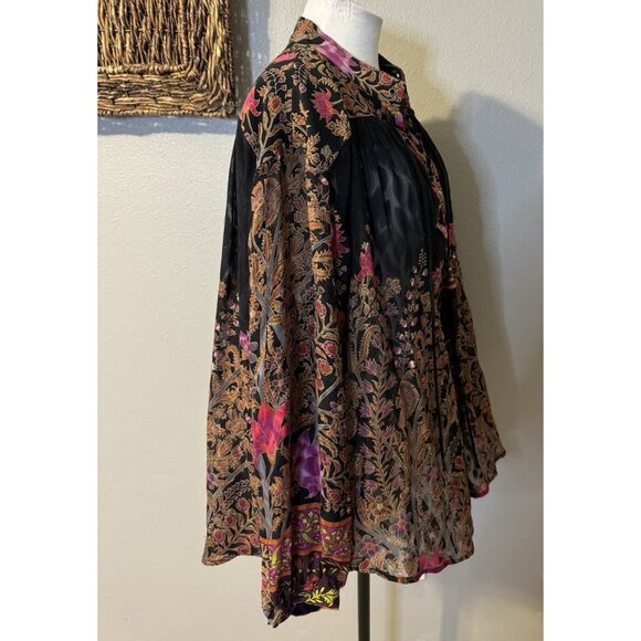 Tracy Reese Top 4 Silk Long Sleeve Floral Burnout Paisley Romantic Fairy Flowy - Picture 7 of 10